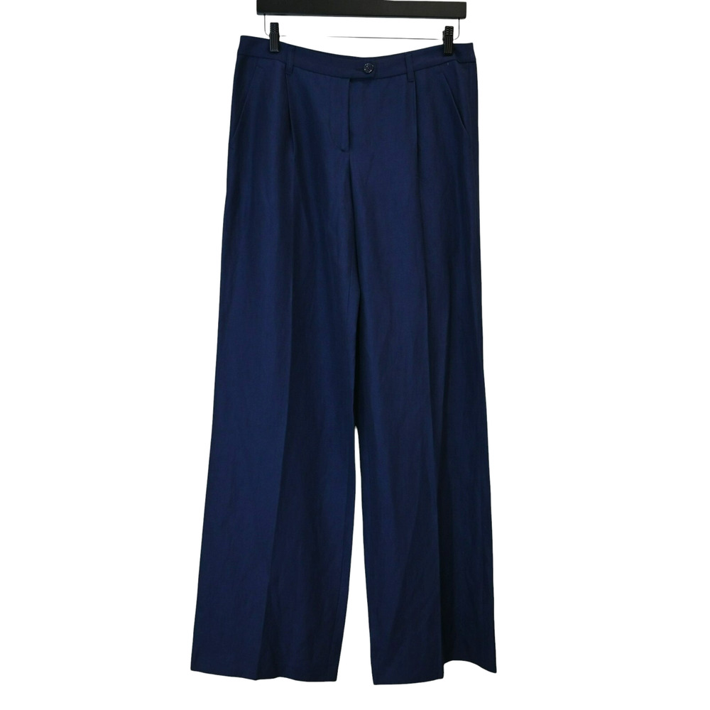 Moschino Cheap and Chic Wide Leg Pants Size 10 Blue Career Wool Linen Pleated